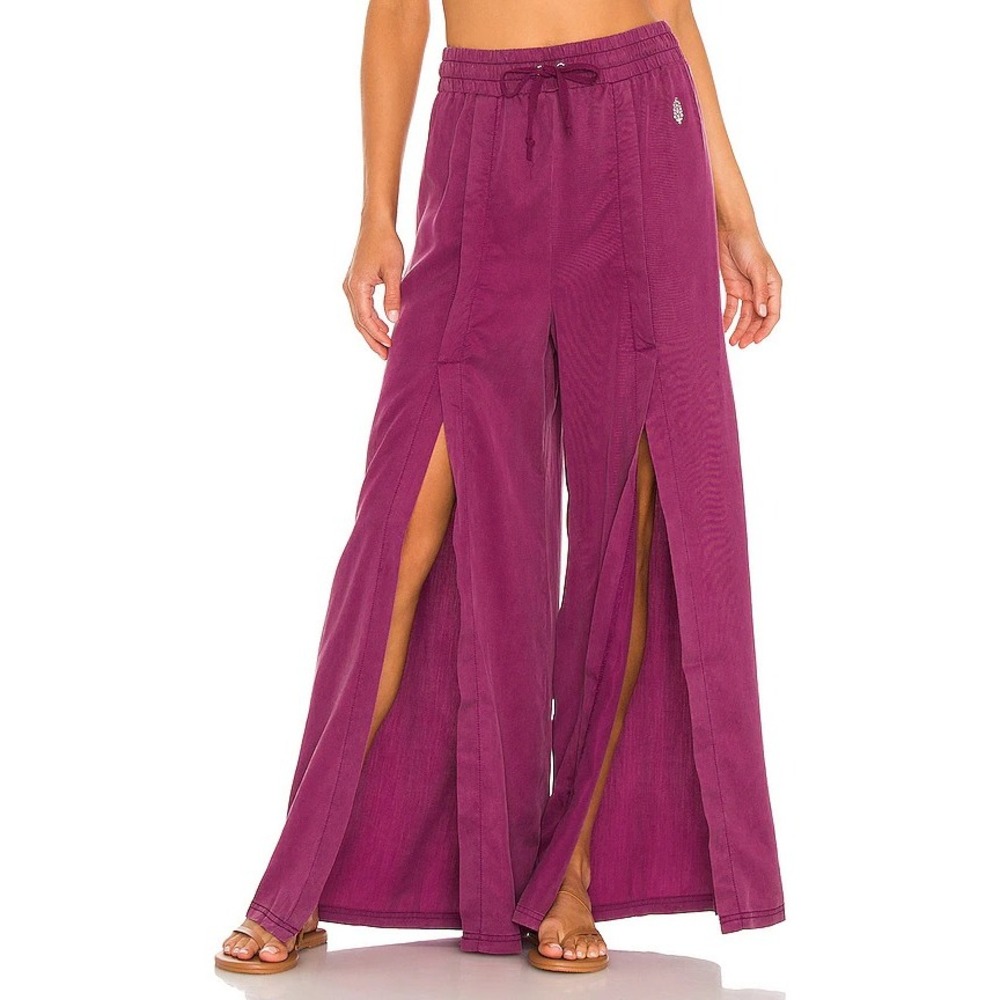 Free People Movement Abs Tracker Solid Lyocell Wide Leg Pants Purple Boho Small